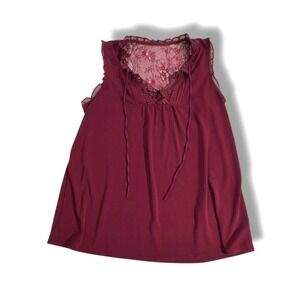 EXPRESS Womens Medium Elegant Red Wine Lace Back Detail V Neck Tank Top Blouse